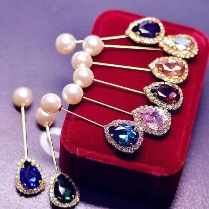 Colorful Rhinestone Pearl Brooch Hijab Pin (3 pcs)